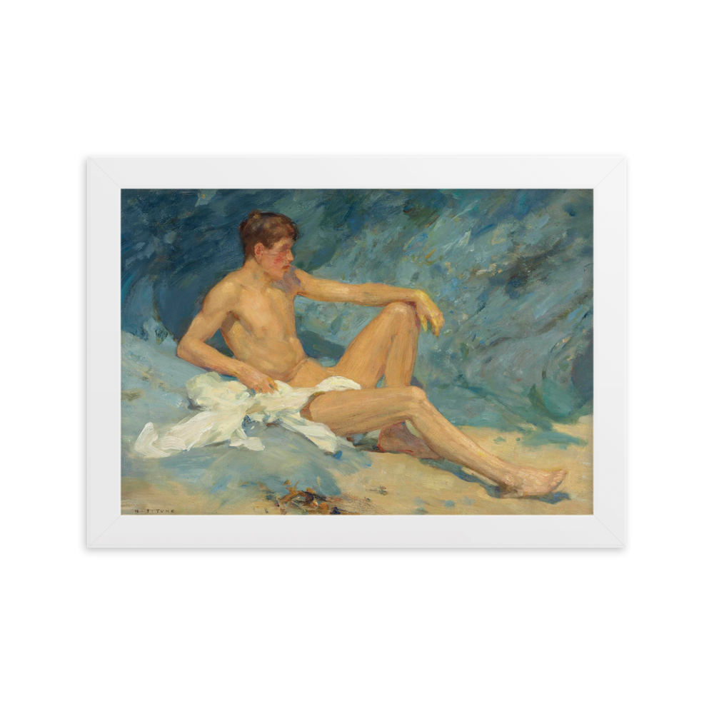 A male nude reclining on rocks
