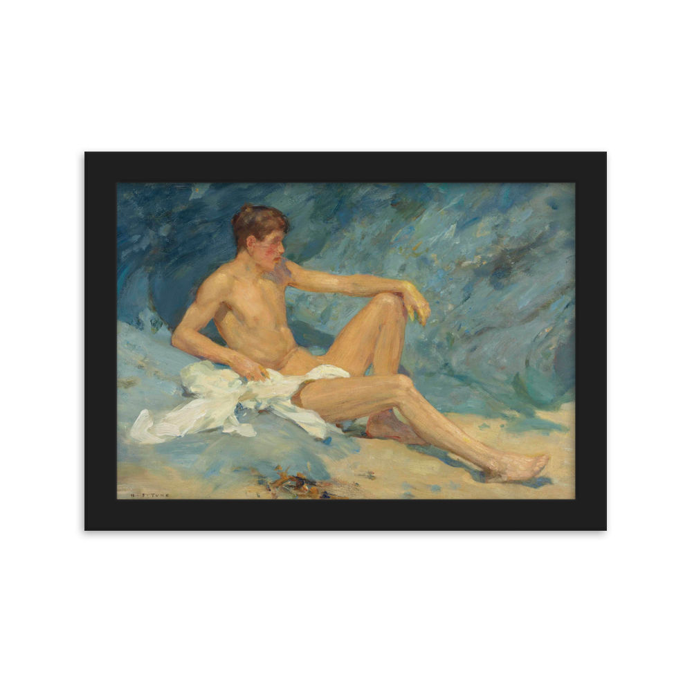 A male nude reclining on rocks