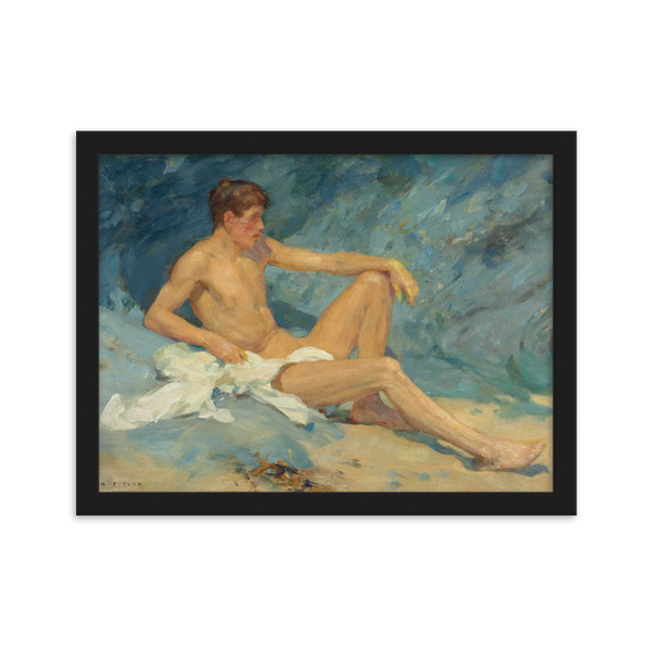 A male nude reclining on rocks