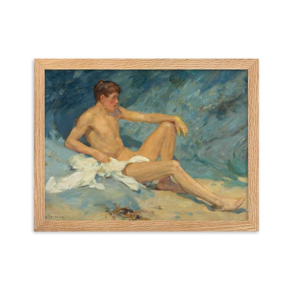 A male nude reclining on rocks